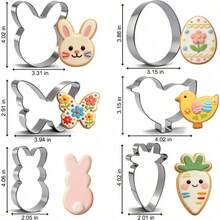 6Pcs Large Easter Cookie Cutters For Kids, 4'' Bunny Head, Egg, Chicken, Rabbit, Carrot, Butterfly Shapes, Metal Biscuit Molds For Easter Spring Holiday Themed Baking Supply - Default - View 5