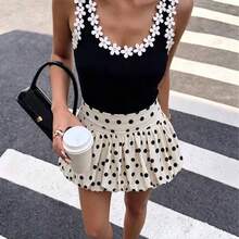 Camellia Summer New Women's Fashion European And American Style Minimalist Polka Dot Balloon Skort Vacation White - White - View 2
