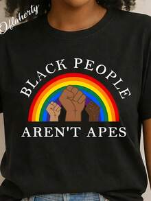 "Black People Are Not Apes" T-Shirt, Anti-Protest T-Shirt, Protest T-Shirt, Black History T-Shirt, Black Pride T-Shirt, Human Rights. Unisex 220g Pure Cotton T-Shirt. Ideal Weight For All Seasons, Suitable For Men And Women. Durable, High-Quality Fabric, Soft To The Touch And Long-Lasting. Breathable Top. Suitable For Women's Spring And Summer, Holidays, Mother's Day, And Independence Day. - 黑色 - 查看 1