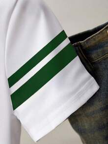 Camiseta de cuello redondo de color liso con detalles de lazo de pedrería de estilo minimalista - Blanco - Ver 5