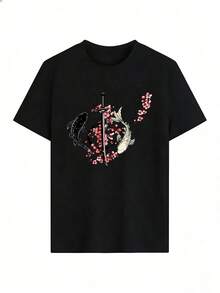 Short-Sleeve T-Shirt With Ukiyo-E And Zen Style, Fashionable Short-Sleeve T-Shirt For Spring And Summer 2026, Made In Mexico, 180 Grams. Cartoon Print, Couple Design, Suitable For Indoor Or Outdoor Wear. Crew Neck, Unisex, Ideal For Office And Leisure. One-Piece Pack. - BK-P631577SLNDXZGY493 - 查看 2