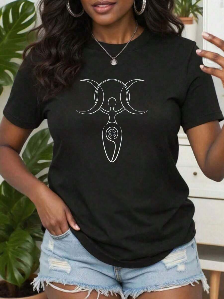 Women's T-shirt Vintage Camiseta de la Diosa Triple Luna Hécate Pagana Wicca Triple Luna, camisetas gráficas, tops cortos para mujeres, conjuntos de verano para mujeres, tops de veranoFashion Gothic style - Negro - Ver 1