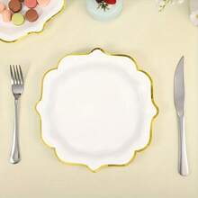 10/20/50Pcs 7/9-Inch White & Gold Foil Party Plates, Perfect For Graduation Supplies, Party Decorations, Birthday Parties, Weddings, Picnics And Baptisms - Gilded Fan Shape - View 5