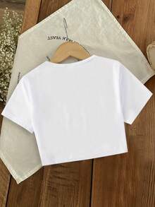 1 Set Teenage Girls' Round Neck Short Sleeve T-Shirt And Shorts Set, Printed Text Graphic Short Tee And Shorts Set, Comfortable Minimalist Design, Suitable For Spring And Summer - Multicolor - View 6
