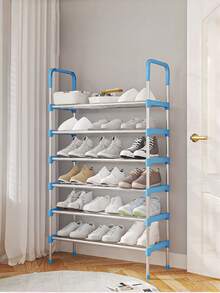 1pc Multi-Color Stackable & Expandable Shoe Rack With Handle, Space-Saving Design, Made Of Lightweight Metal, Easy To Install, Perfect For Entryway Shoe Storage, Essential For Daily/Travel Shoe Organization, Multi-Functional Shoe Storage Solution For Home, Bedroom And Closet, Back To School & Moving Essential - Multicolor - View 9