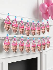 7/14/21pc Custom Photo & Text Birthday Banner, Personalized Age Party Hat Cutout Garland, 18th/21st/25th/30th Milestone Decor, Colorful Pastel Party Keepsake - Multicolor - View 5