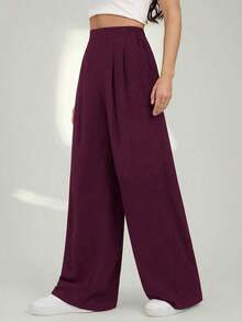 Tall Pantalones rectos de unicolor casual para mujer - Rojo violeta - Ver 7