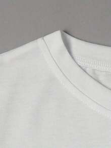 Camiseta de manga corta con estampado de la letra Cupido para el Día de San Valentín, estilo casual y a la moda, versión combinada, cuello redondo, para adultos, hombres, mujeres, adolescentes y jóvenes. - Blanco - Ver 4