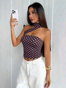 Top tubo de punto minimalista de moda para mujer HESSEN, apropiado para el verano/primavera, blusa ajustada sin tirantes y ajustable.Adecuado para tomar el té de la tarde, calle, vacaciones, superposición, fiesta, cita, playa, crucero, viaje por la ciudad - Café integral - Ver 4