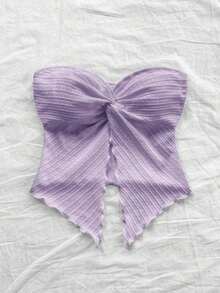Nuevo top tubo para mujer con diseño de estampado a rayas, diseño de giro y dobladillo asimétrico antideslizante - Morado - Ver 5