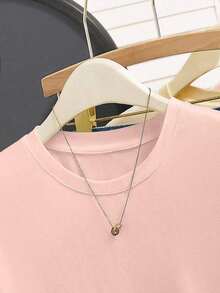 1 pieza Camiseta de moda para mujer con flecos, seda de leche de 180g - Rosa - Ver 8
