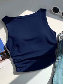 Camiseta de tirantes de algodón puro blanco, primavera/verano - azul real - Ver 3