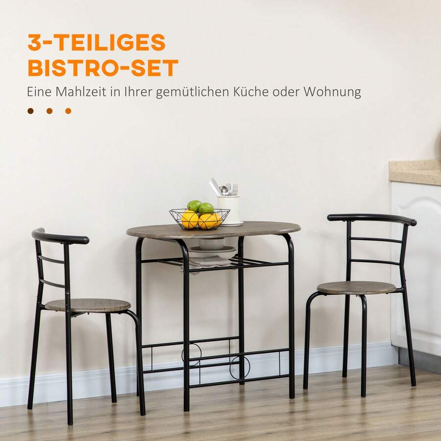 Bistro Table And Chair Set, 1 Table, 2 Chairs, 80cm X 53cm X 74.5cm, Black. - Black - View 1