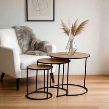 1 Set round nested tea tables, featuring nestable round coffee tables and sofa side tables. This Italian minimalist mother-and-child tea table allows free combination of different heights and flexible arrangement. in is bedroom, balcony and courtyard. The upper layer can hold water cups, scented candles and green plants, while the lower layer provides storage for books, remote controls and snacks. Space-saving and homeage for room and terraces and outdoor spaces. It is also a thoughtful gift choice for festivals, housewarming celebrations, Mother's Day and Father's Day. - 駝色 - 查看 1