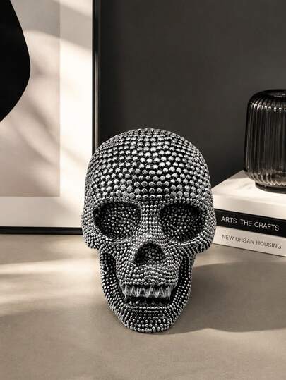 1pc Large Silver Skeleton Sculpture, Resin Bone Statue, Gothic Home Desktop Decor, Halloween Party Decoration, Aesthetic Living Room/Office Desk Art Craft