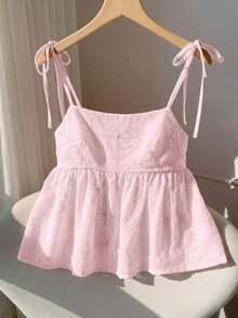 Camiseta de tirantes con lunares tejidos en blanco para mujer - Rosa 3 - Ver 2