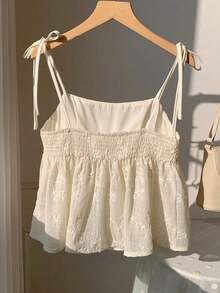 Camiseta de tirantes de mujer con lunares tejidos en blanco - Albaricoque - Ver 2