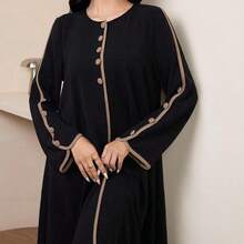 Women's Casual Arabic Style Long Sleeve Round Neck Button Design Dress - Multicolor - Ver 4