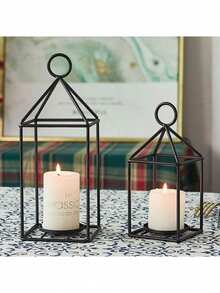 1pc Vintage Iron Lantern Shaped Home Decor Ornament, Creative Minimalist Candlestick Suitable For Living Room, Office, Bookshelf, Cabinet Tabletop, Also Suitable For Bedroom, Office Desk, Holiday Dinner, Valentine's Day, Easter, Wedding And Other Occasions - Multicolor - View 5