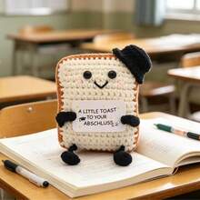 1pc Bread With A Hat Is An Interesting Engagement Gift For Couples, Brides And Grooms, A Plush Wedding Gift With Hand-Crocheted Toast, And An Engagement Gift For Mr. And Mrs.-Lovely Home Decoration And Card Substitutes. - Multicolor - View 4