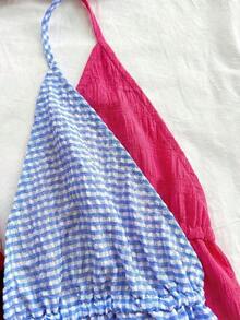 2 piezas Camiseta sin espalda con escote en V y tirantes con estampado de leopardo sexy, adecuada para vacaciones, citas, té de la tarde, vacaciones, festivales de música, estilo bohemio - Rosa Fucsia - Ver 3