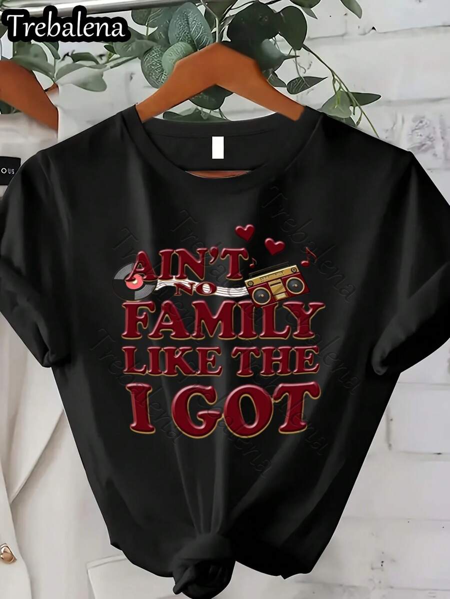Talla Grande - Camiseta de Cuello Redondo Talla Grande con Letras Coloridas "No Hay Familia Como la Que Tengo" - Camiseta de Manga Corta Talla Grande - Top Casual de Moda para Verano y Primavera - Ropa de Mujer para el Día de la Madre/Día de los Caídos/Juneteenth 0XL-4XL - Negro6 - Ver 1