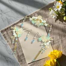 5 Pcs Flower Tassels Hairpin Chinese Hair Pins Flower Pins For Hair Chinese Hanfu Hairpin Rhinestone Pearl Clips Headpiece Retro Hanfu Wedding Brides Updo Long Hair Accessories Cat's Eye Beads - 貓眼珠 - 查看 6