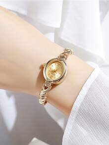 1pc/Set Vintage Twist Chain Gold Watch, Round Dial Women's Quartz Wristwatch - Gold - View 8