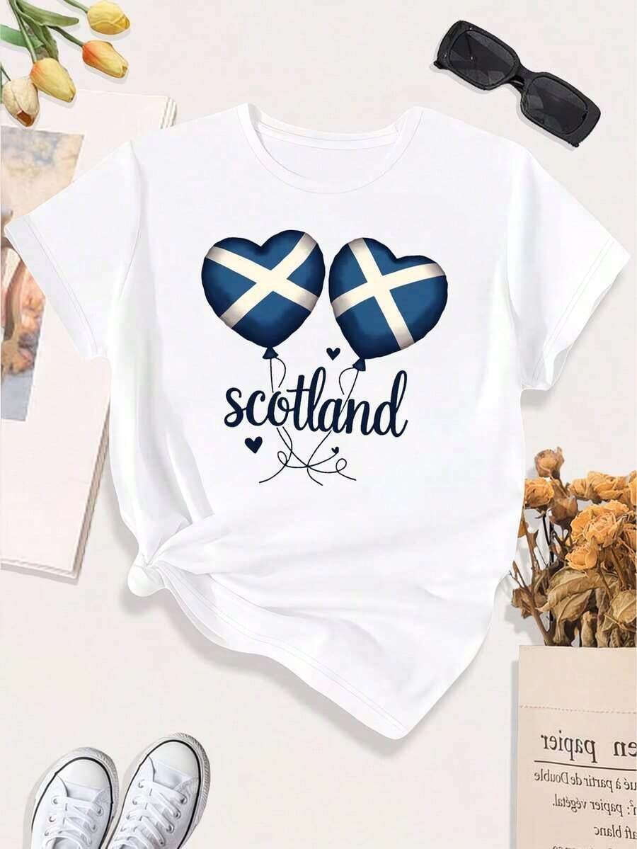 Women's Casual Short Sleeve Crew Neck T-Shirt, 2026 Fashion, 100% Cotton - Casual Design With Scottish Flag And Saltire Emblem, Crew Neck, Comfortable For Year-Round Wear At Scottish Heritage Events And Everyday Outfits. Soft And Comfortable Short-Sleeved Top For Daily Use. - 白色 - 查看 1