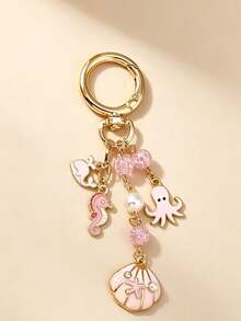 A Creative, Unisex Keychain Featuring A Blend Of Design Elements,Including Seashells, Starfish, Turquoise Accents, Seahorses, Octopuses - Multicolor - View 5
