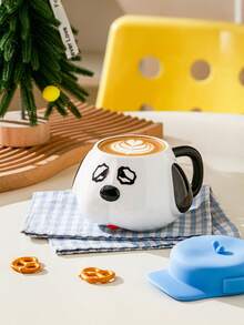 SNOOPY 花生漫画史努比3D立体狗脸咖啡杯，带蓝色帽子盖 - 新颖陶瓷杯，冷热饮皆宜 - 藍白色 - 查看 5