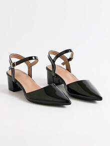 Sandalias de verano para mujer con tira trasera y punta abierta, de tacón bajo, de moda, versátiles, cómodas para uso diario y elegantes de punta puntiaguda y tacón alto - Negro - Ver 5