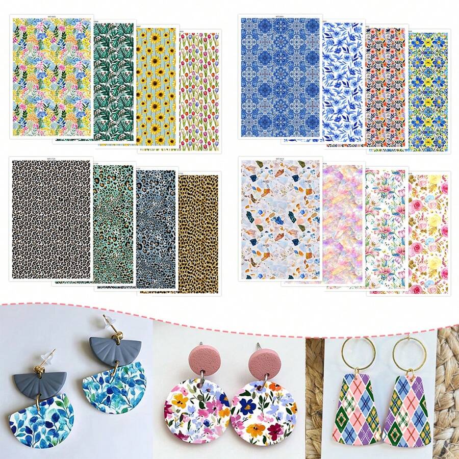 1pc Colorful Flower Leopard Pattern Print Polymer Clay Transfer Paper, Suitable For Creating Jewelry, Earrings, Transfer Paper DIY Handmade Mold