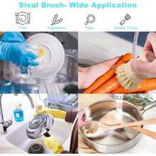 Aisuly Bamboo Dish Brush Set, 2 Pcs Palm Wooden Dish Scrubber Brush, Dish Brushes, Durable Wood Dishes Scrub Brush, Natural Round Vegetable Cleaning Pots Pans Sink Washing Kitchen Brush - 顏色A - 查看 5