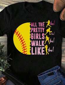 Camia para Jugador de Softbol_ Las Chicas Bonitas Caminan Así, Regalo para Mamá de Softbol Transpirable y cómoda - Negro 5 - Ver 6