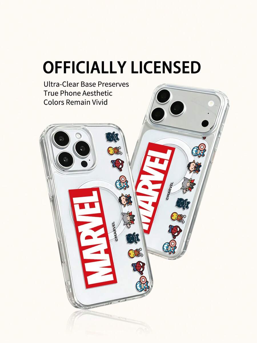 Marvel Spider-Man Iron Man Cartoon Pattern Magnetic Phone Case, Compatible With IPhone 17 Pro Max/17 Pro/Air/16 Pro Max/15 Plus/14/13/IP 17/15Pro/12 Pro/11/16 Plus,XR, Shockproof Scratch-Resistant Protective Cover - Clear - View 1