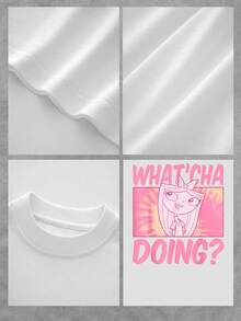 Fun Illustration Of A Cartoon Girl In Pink Tones With A Curious Expression And An English Phrase That Conveys Positive Energy And A Youthful Touch. Comfortable And Modern Women's T-Shirt For Everyday Use - 白色 - 查看 4