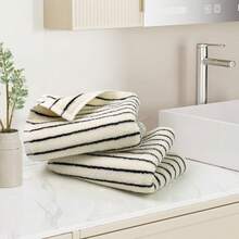 Black And White Striped Bathroom Hand Towel, Vintage Kitchen Decor, Guest Use, 14 Inches X 29 Inches - Black - View 4