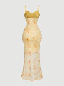 Vestido largo con abertura alta, cuello en V y volantes, con estampado de teñido anudado, vestidos de verano para mujer, vestidos en tonos pastel, vestido de fiesta, atuendo de fiesta, vestido de playa, atuendos de playa para mujer, vestidos ele - Amarillo - Ver 2