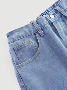 Jeans sencillos de uso diario con estampado de bigotes de gato para niñas adolescentes - Lavado ligero 2 - Ver 2