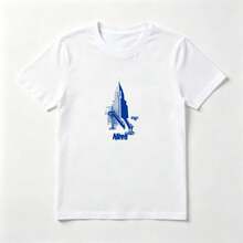 Camiseta Blanca Algodón Silueta Edificio Azul - Diseño Urbano Minimalista - Blanco - Ver 1
