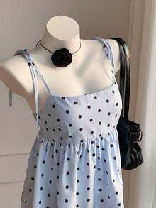 Camiseta de tirantes de mujer con lunares tejidos en blanco - Azul 3 - Ver 6