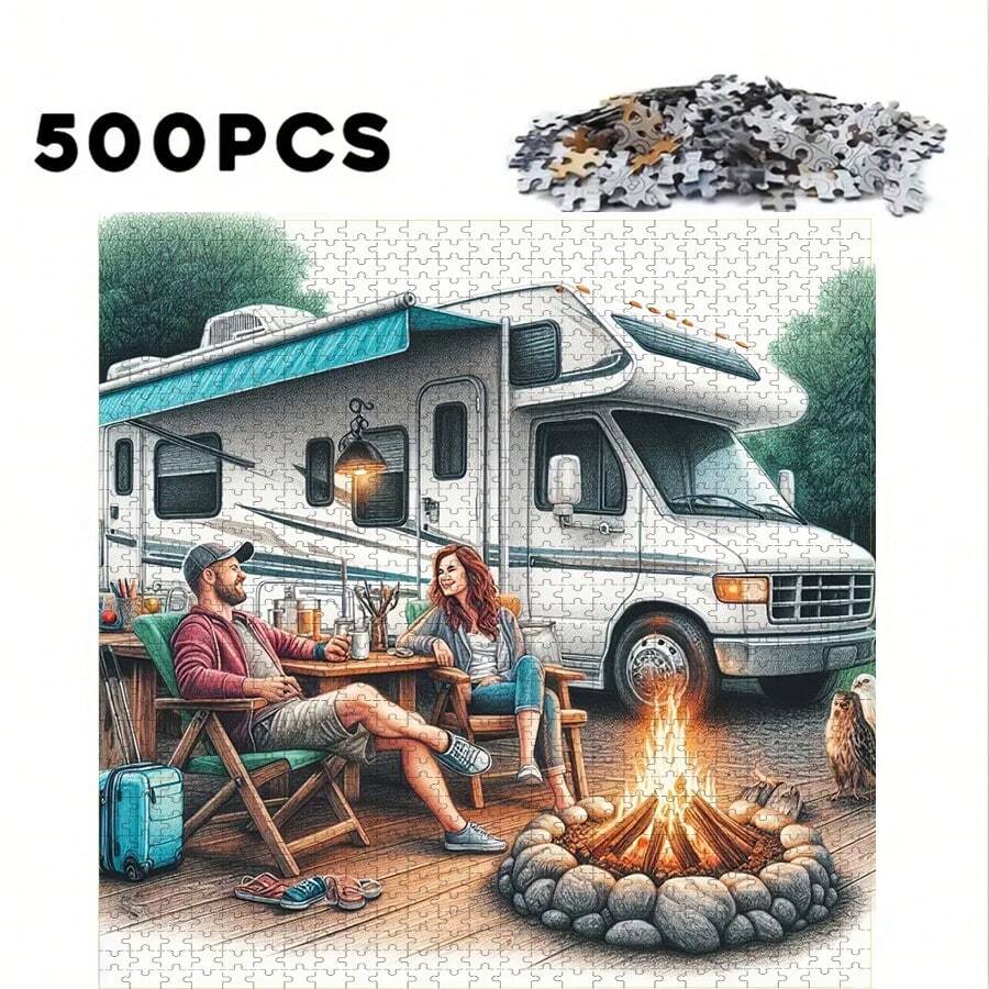 500片拼图 - 露营主题 - 趣味家庭教育休闲游戏 - 完美的家居装饰礼品/办公艺术品 - 50x50厘米/19.7x19.7英寸，创意挑战，理想的节日礼物 - 适合圣诞节和新年