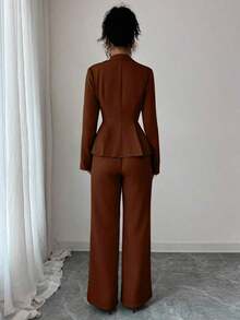 Elenzya Traje elegante que afina la cintura, pantalones acampanados y estilizadores para uso diario, adecuado para vacaciones, citas, Día de la Independencia, atuendo de maestra - Marrón Mocha - Ver 2