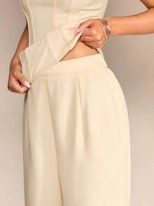 2 piezas/set de Top tipo hálter de verano y pantalones de pierna ancha para mujer, ropa de oficina/trabajo de estilo Mermaid, Backte y uso diario casual para ropa diaria de otoño para mujeres de vuelta a la escuela - Albaricoque - Ver 8