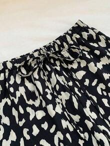 Pantalones Largos Para Mujer Con Estampado De Leopardo Y Cordón De Ajuste - Negro - Ver 6