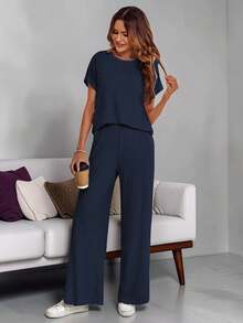 Conjunto Deportivo Mujer Comodo y Versatil Ideal Para Gym O Paseos En El Parque - Azul Marino - Ver 1