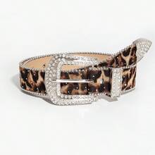1 chiếc thắt lưng nữ kiểu Bohemian, họa tiết da báo, đính đá Y2K, khóa kim loại. - Họa tiết da báo - Kim cương trắng - Xem 9