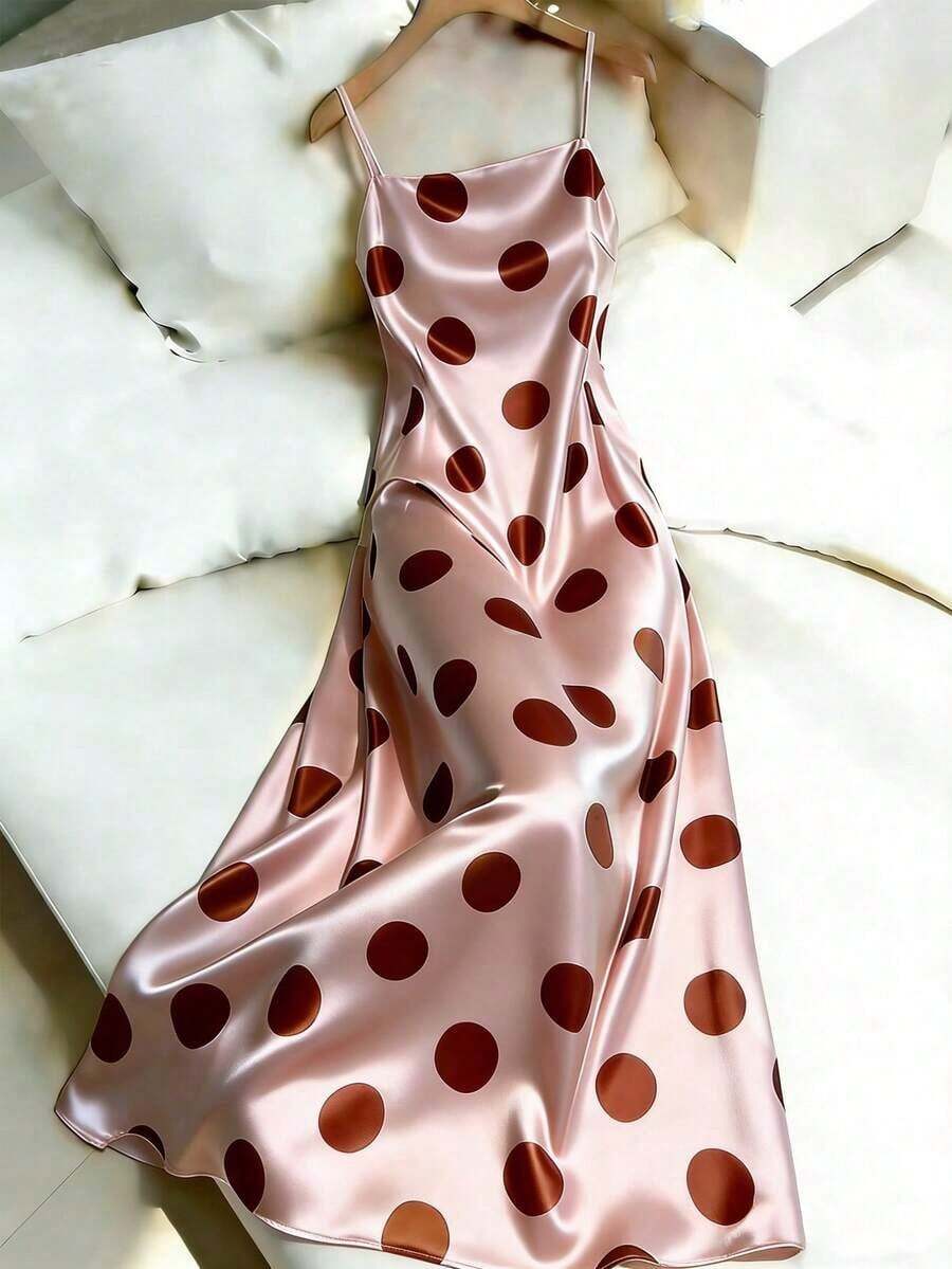 Vestido de tirantes con estampado minimalista de lunares para mujer - Rosa - Ver 1