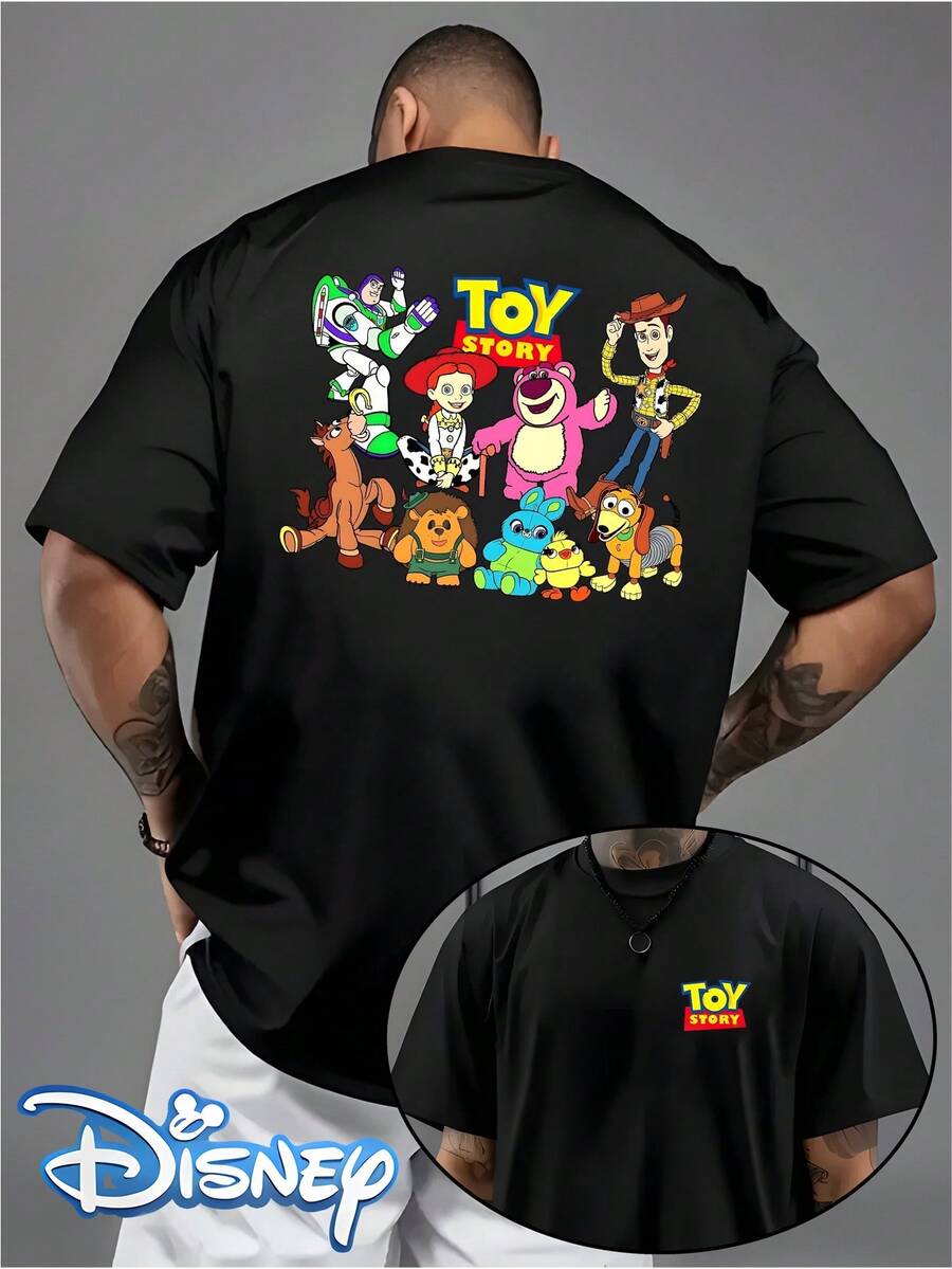DISNEY Men's Toy Story T-Shirt - Officially Licensed Woody & Buzz Lightyear Tee With All Characters Print, Round Neck Short-Sleeve Shirt Suitable For Casual Wear, Machine Washable For, Nostalgic Gift For Fans - 黑色 - 查看 1